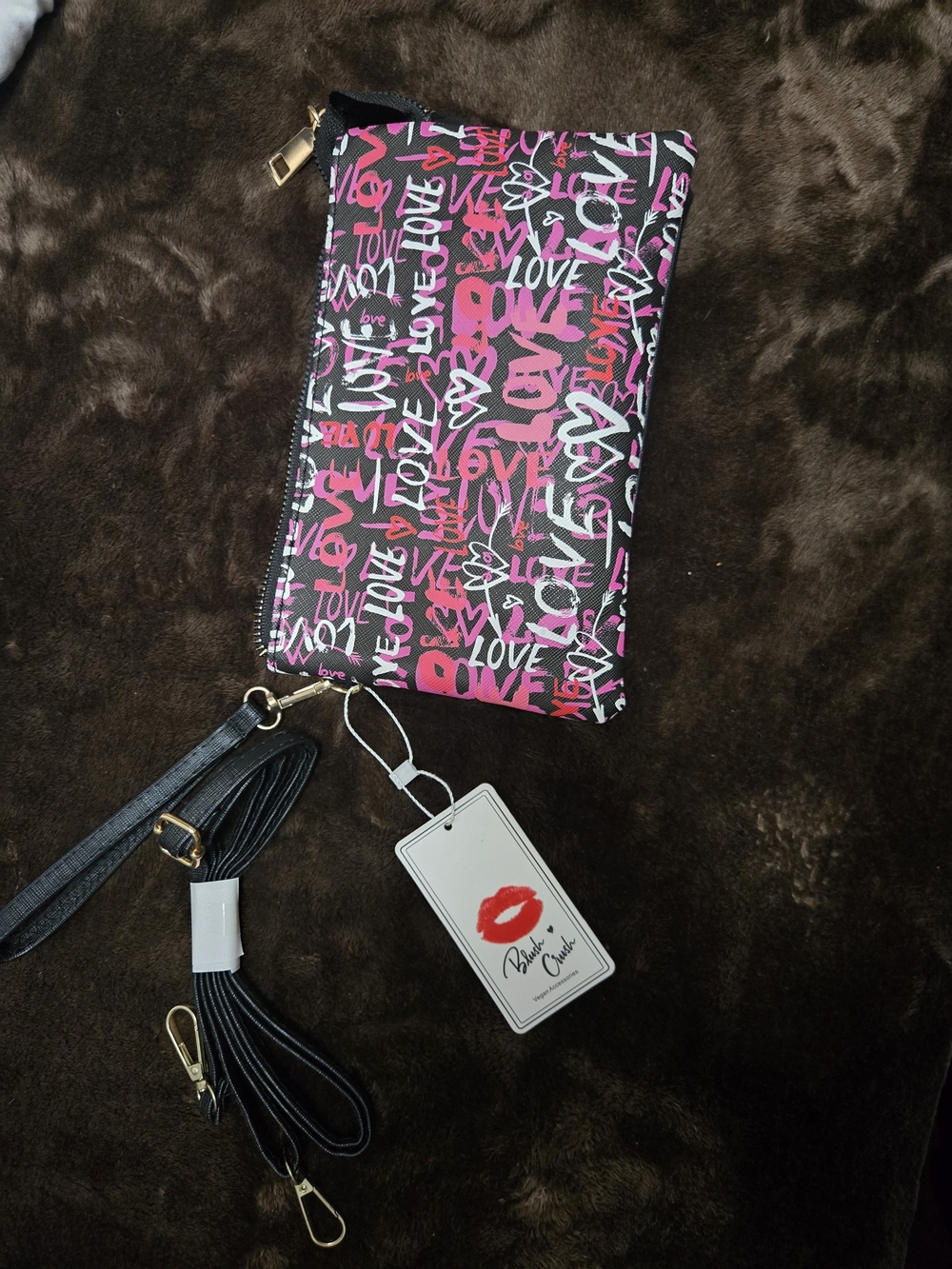 Pink Graphic 'Love' Crossbody Wristlet - Unbranded